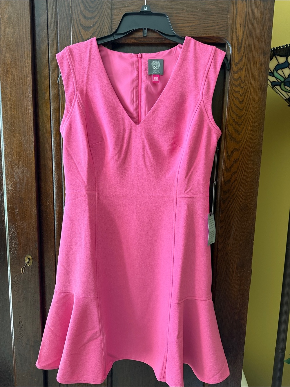 Vince Camuto Hot Pink V-Neck Fit & Flare Midi Dress